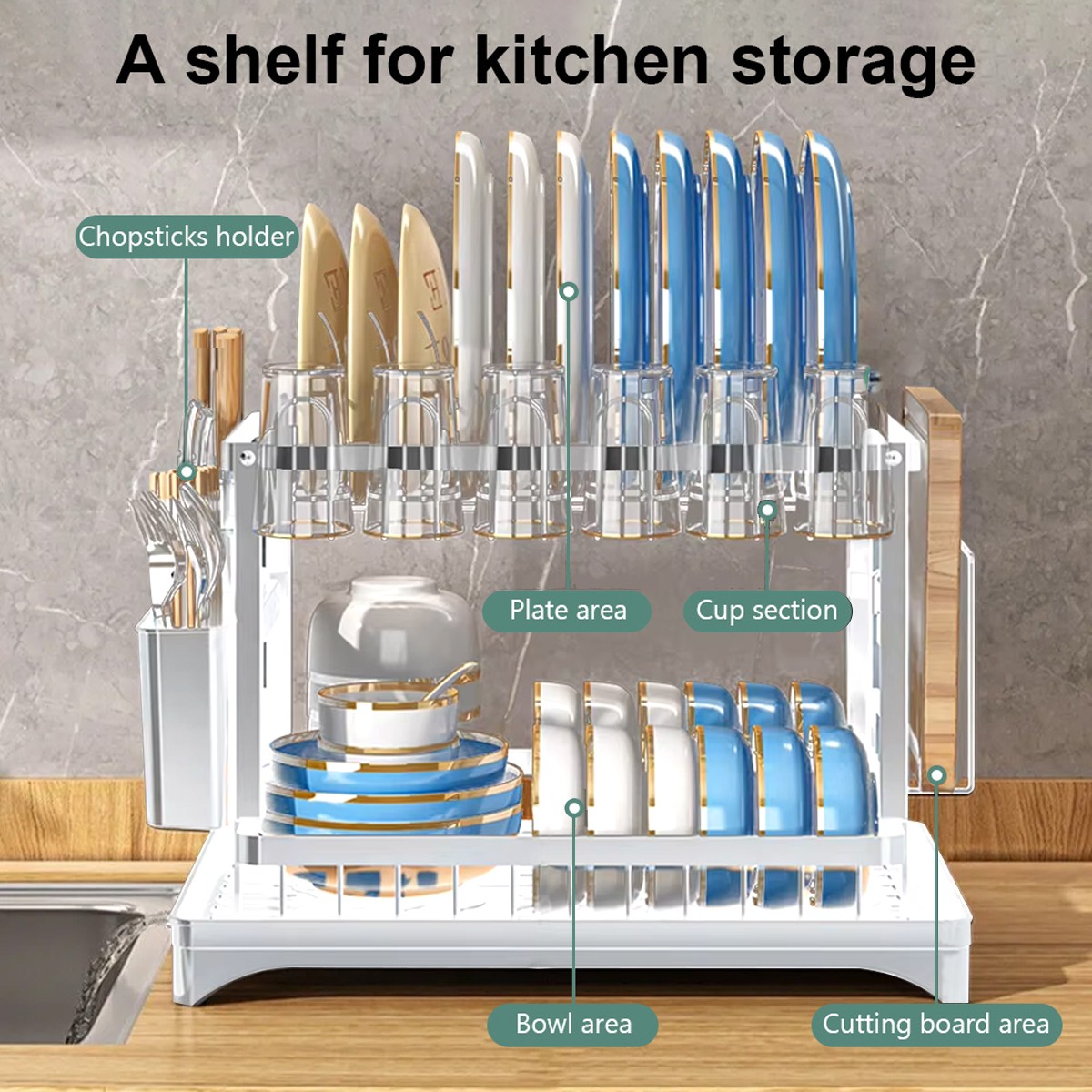 2 Tier Dish Drying Rack Dish Drainers for Kitchen Counter Storage Cutlery Holder