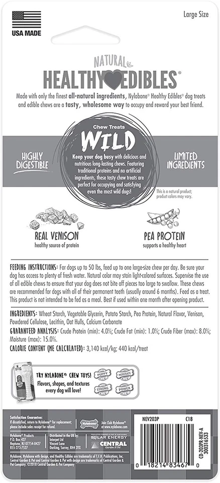 Nylabone Healthy Edibles Wild Venison Flavor Bone Large  Dog Treat - 3 Pack - Image 2 of 3