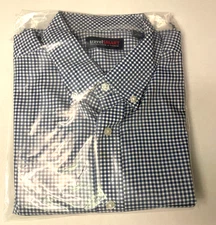 Travel Smart Blue White Check ROUNDTREE & YORK S/S Casual Dress Button Shirt XL