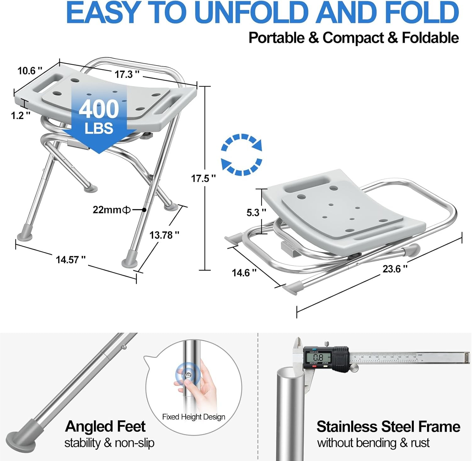 Folding Shower Chair Seat Stainles Steel Small Shower Chair Replace Inside New