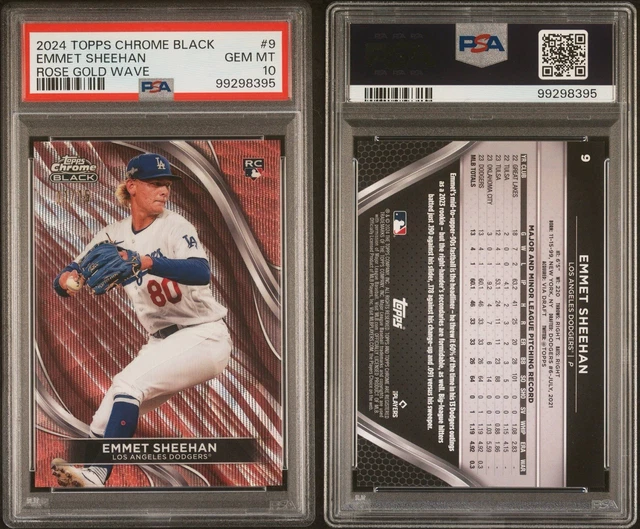 2024 Topps Chrome Black Emmet Sheehan Rose Gold Wave /15 RC #9 PSA 10 Dodgers