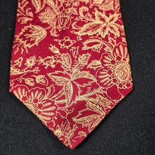 Men's Red Gold Floral Botanical Silk Tie Classic Width