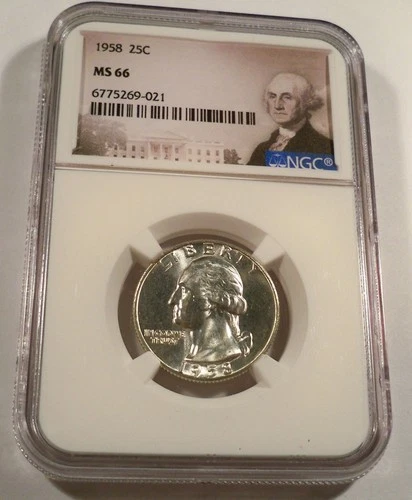1958 NGC MS66 WASHINGTON QUARTER WHITE SILVER 25c MS 66