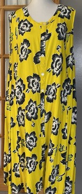 80s Anthony Richard s Floral Sundress Womans 4X Yellow Button Up Country Cottage