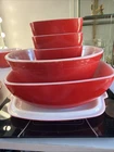 VTG Pyrex Red Hostess Set 525B 2.5 Qt Bowl w/ 5 410 Bowls Private For Watson