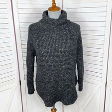 Free People Dylan Tweedy Sweater Women XS Black Cowl Neck Wool Blend Boho Grunge