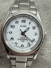 Ladies Seiko ALBA Solar V117-0AP0 Silver Tone Watch WORKS