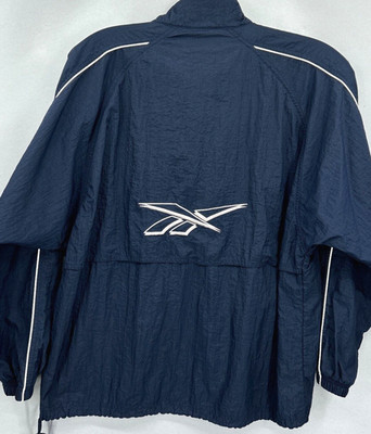 VTG Reebok Jacket Mens Medium Blue Windbreaker Full Zip Embroidered Big Logo 90s