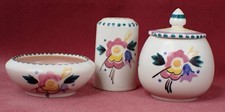 1950'S POOLE POTTERY MINI CRUET SET SF PATTERN SHAPES 298 299 & 276 PAT SUMMERS
