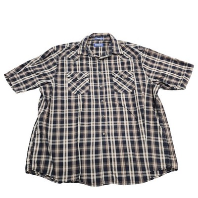 Pendleton Shirt Mens 2XL Blue Plaid Short Sleeve Snap Western Frontier Casual