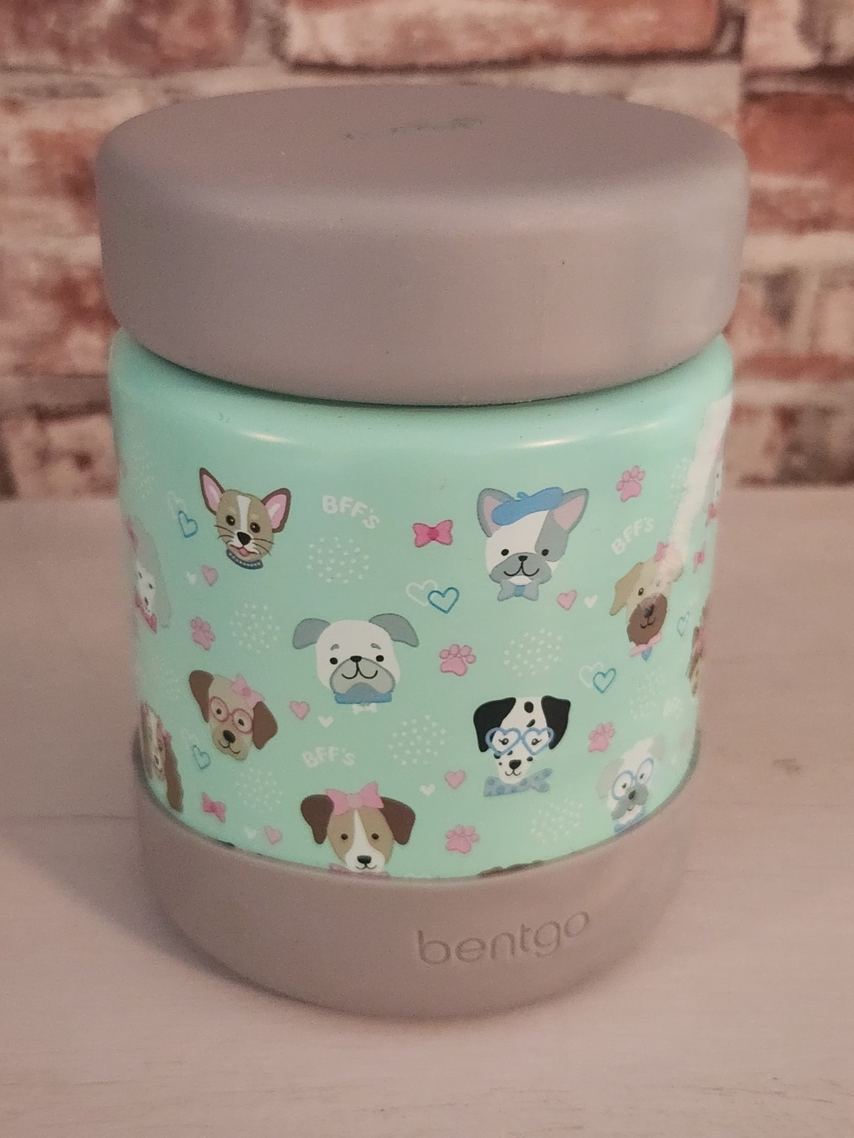 Jar 11oz Mint Gray Dog Print Stainless Steel Kids Bpa-free