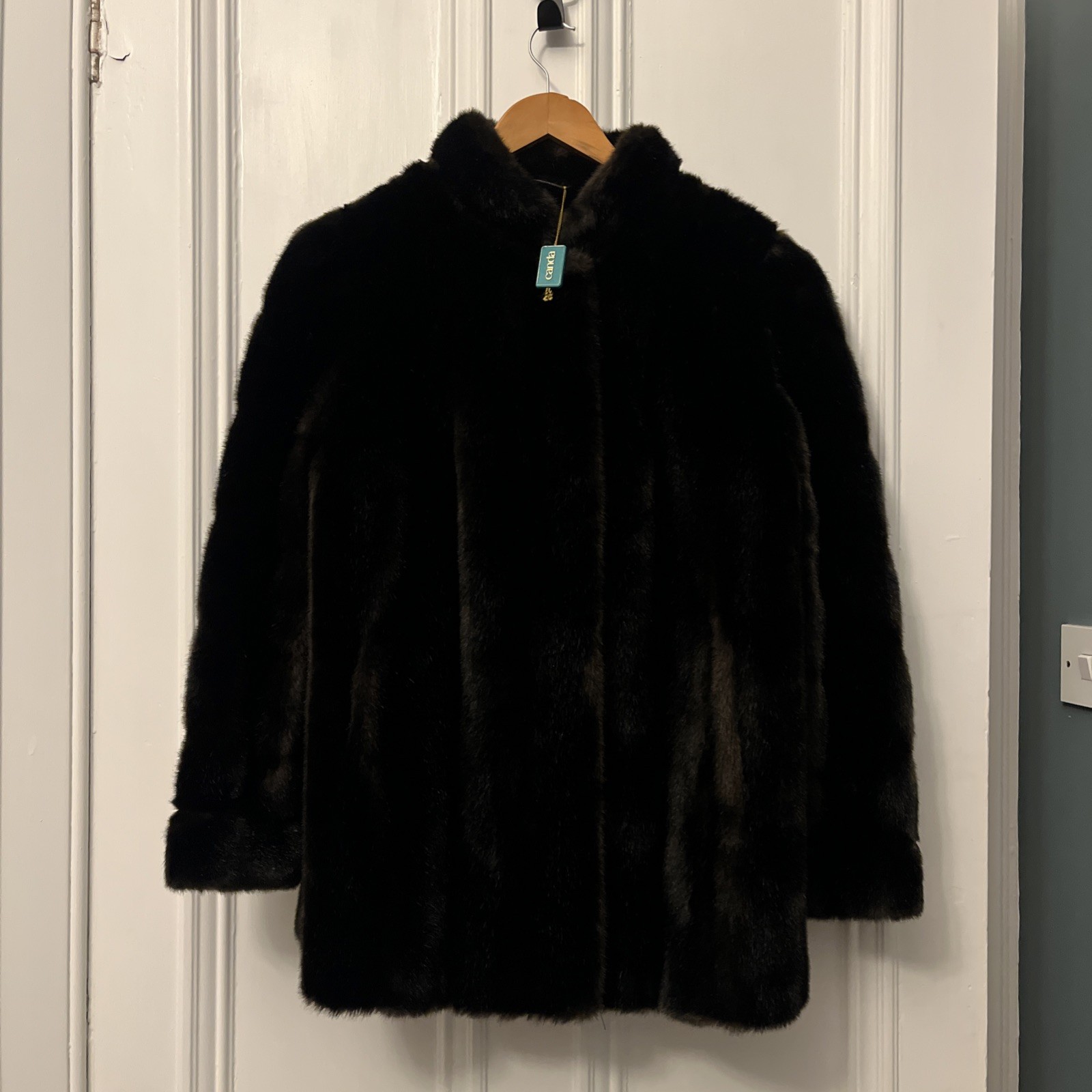 ABRIGO/CHAQUETA VINTAGE DE PIEL SINTÉTICA - MARRÓN OSCURO TALLA 18 CANADÁ C&A - ¡EXCELENTE!