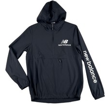 New Balance Jacket Womens Medium Black Hooded 1/2 Zip Windbreaker Athletic