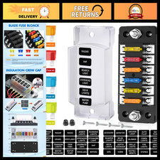 6 Way Fuse Block with Negative Bus - 12V Blade Fuse Holder, Waterproof Cover, AT