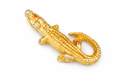Vintage Ballou Reg'd Gold Tone Figural Alligator Reptile Lapel Tie Tack Pin