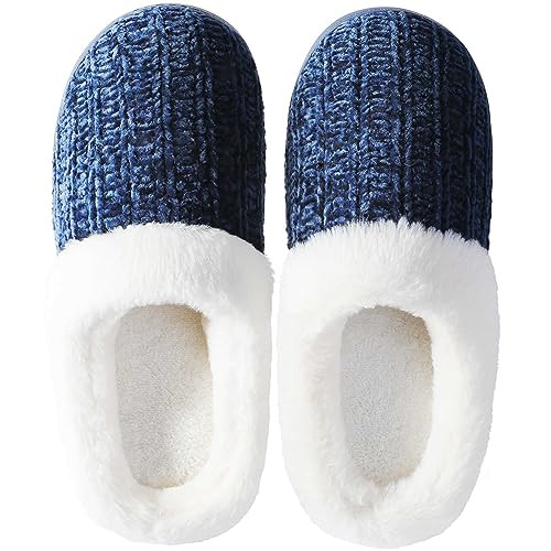 Slippers for Women Memory Foam Fuzzy House Slippers Bedroom Non 9 Dark Blue-image