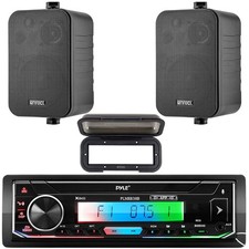 Pyle Bluetooth USB AM/FM Receiver, 2x Enrock 4" 30W 3-Way Speakers, Radio Shield