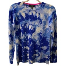 CHARTER CLUB Women s Luxury Cashmere Crewneck Sweater Small Blue and White