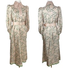 ZIMMERMANN Midi Dress Size 1 Silk 70s Floral Print Puff Sleeve Pockets Belt Glam