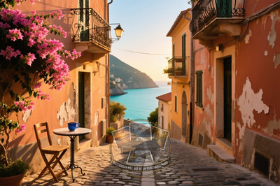 Narrow Cobblestone Alley Mediterranean Hill Town Late Wall Art 4X6 Fantasy Photo