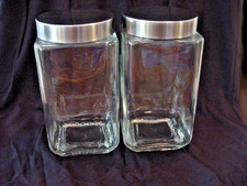 Glass Storage Jar with Screw-On Lid - Set of Two - 4-1/2" Square x 8-1/2" Tall--