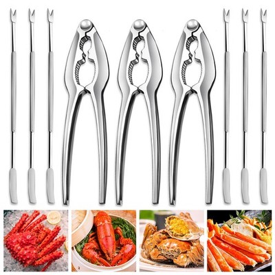 9 PCS Lobster Crackers and Picks Set, Stainless Steel Crab Leg Tools, Silve