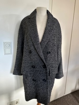 MASSIMO DUTTI Mantel Wollmix * S * Oversize * Schwarz/Grau Fischgrät * TOP  