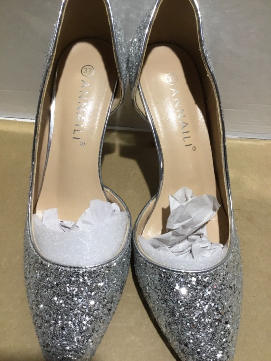 Annaili Size 37/5 Over Glitter Stiletto Silver Mirror Heels Shoes