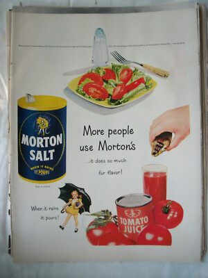 1949 Vintage Orig Magazine Ad Morton's Salt Salad Tomatoes So Much For Flavor