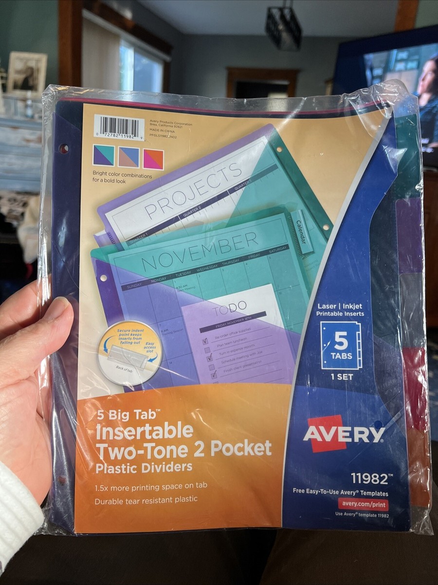 Avery Plastic Binder Dividers With Pockets - 8-Tab Two-Tone Big Tab Organizers
