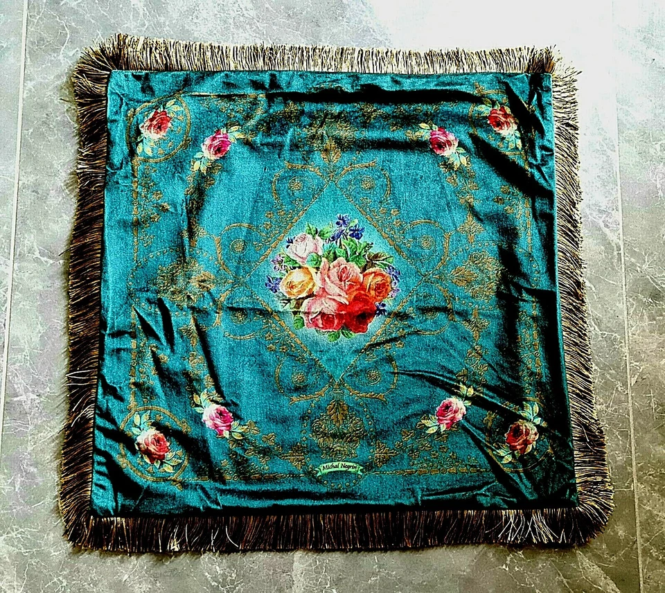 Decoration Michal Negrin Beautiful Deep Green Velvet Pillow Cover Case Roses.  - Image 3 of 4