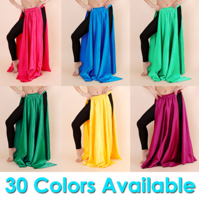 Satin 2 Slit Panel Skirt Women Lady Belly Dance Jupe Tribal Oriental Gypsy Petal