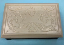 Vintage Luxor Art Deco Trinket / Jewelry / Powder Box - Ivory & Brown