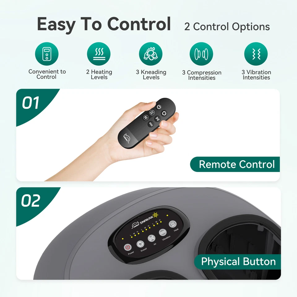 Masajeador de pies Snailax Shiatsu amasado profundo compresión de aire con calor y sincronización Foto 4 de 4