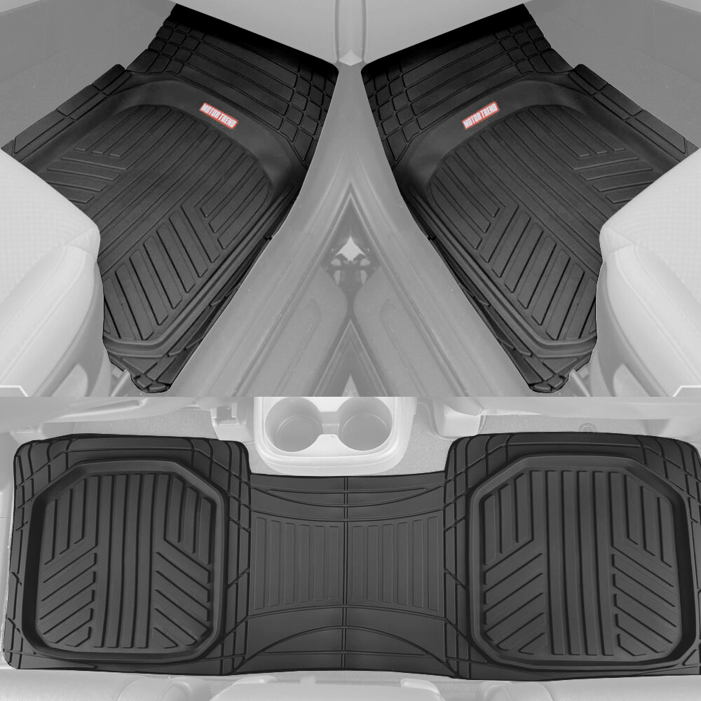 Black Car Floor Mats 3 Piece Set Rubber All Weather Protection for Car