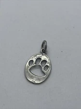 Vintage Sterling Silver Paw Print Cut Out Charm 925 Oval 1.4g 7/8"