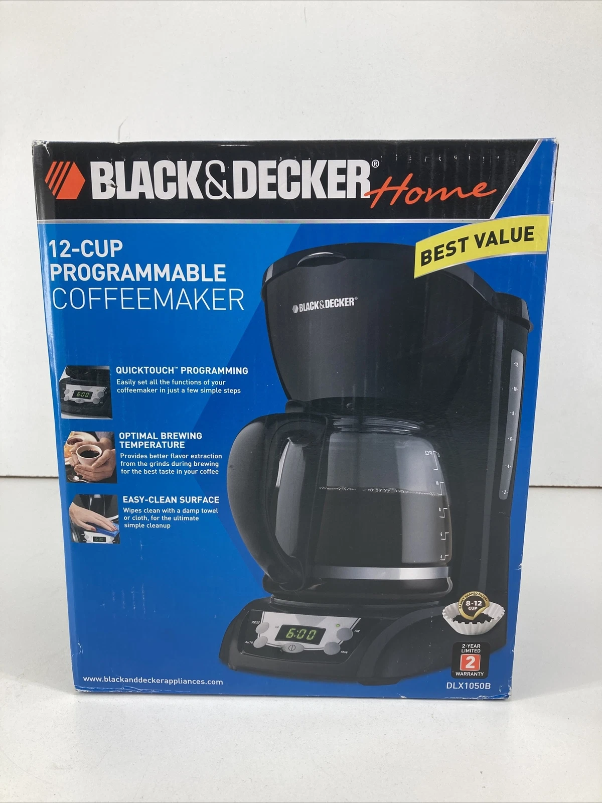 BLACK+DECKER 12-Cup Programmable Coffeemaker, Black, DLX1050B