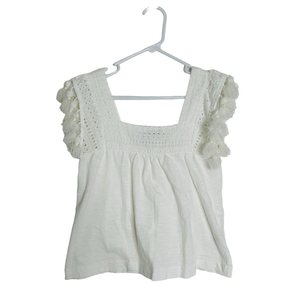 Lulus Aileen White Eyelet Lace Tasseled Sleeveless Top size XS | eBay