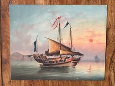 Bordo Mare/Battelli/Asia Gouache Originale, Non Firmata