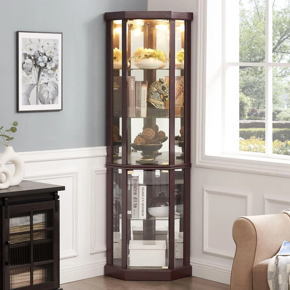 70" Lighted Corner Curio Cabinet,Curio Display Cabinet 5 Shelves china Cabinet - Image 3 of 4