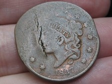1837 Matron Head Large Cent Penny, Plain Cord, Small Letters, Good Details