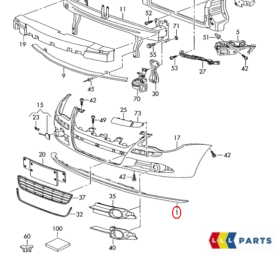 VW EOS 2006 - 2016 Genuine Front Bumper Lower Retainer Spoiler 