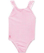 Polo Ralph Lauren Baby Girls Pink Ruffled Gingham One Piece Swimsuit 12M pjl0621