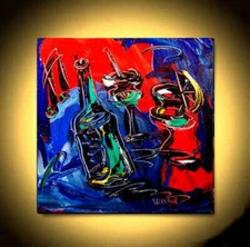 WINE ART MODERN PAINTING  IMPRESSIONIST CANVAS ORIGINAL OIL CANVAS UVY76E