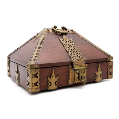 Indian Kerala Nettur Petti Dowry Box India Brass Rosewood handmade Vintage gyuh