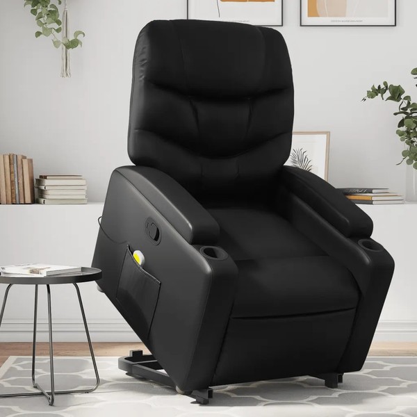 Massagesessel Mit Aufstehhilfe Kunstleder Schwarz Relaxsessel Elektrisch-image