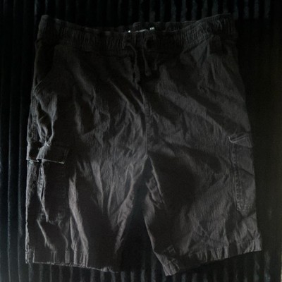 Black Premium Men's Cargo Shorts Black XXL Pockets Elastic Waist Drawstring