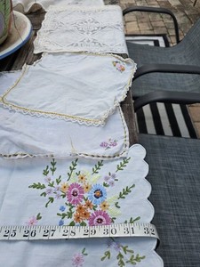 Lot Of 11 Vintage Hand Embroidered Dresser Scarves Table Runners Craft Upcycle