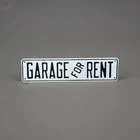 Vintage 1950s Embossed Tin Black & White "Garage for Rent" Sign 12x3”
