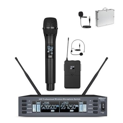 Hiberr Vocal Wireless Microphone, Dual Channel UHF Wireless Mic 2x60 Adjustable